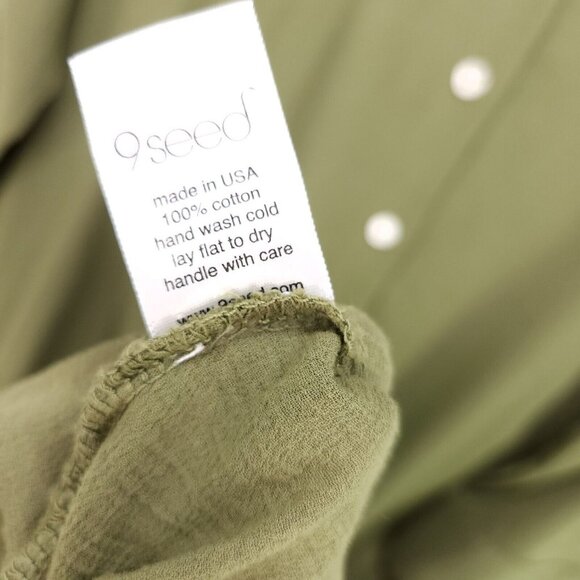 9Seed Long Shirt Dress Maxi Button Up Semi Sheer Medium Green Collard Made USA - Picture 7 of 14